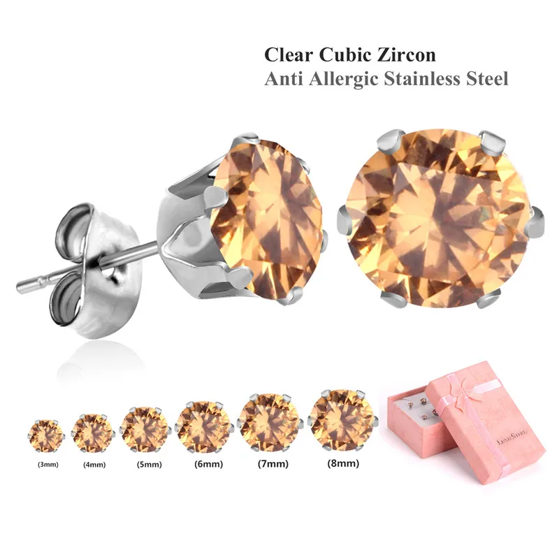 champangne silver Роскошные круглые/квадратные серьги из кубического циркония, 6 пар/кор., набор из разноцветных камней по месяцу рождения, серьги-гвоздики с эффектом пуш-ап, бижутерия, серьги - Окраска металла: champangne silver