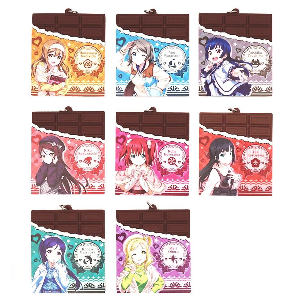 Love Live Lovelive Sunshine Aqours Anime Yoshiko Hanamaru You Dia Ruby Riko Kanan Mari Valentine Chocolate Strap Rubber Keychain