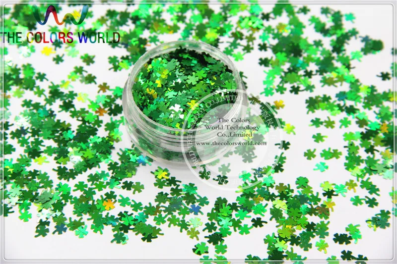 Голографический зеленый цвет четырехлистный клевер в форме триммера блеск для
