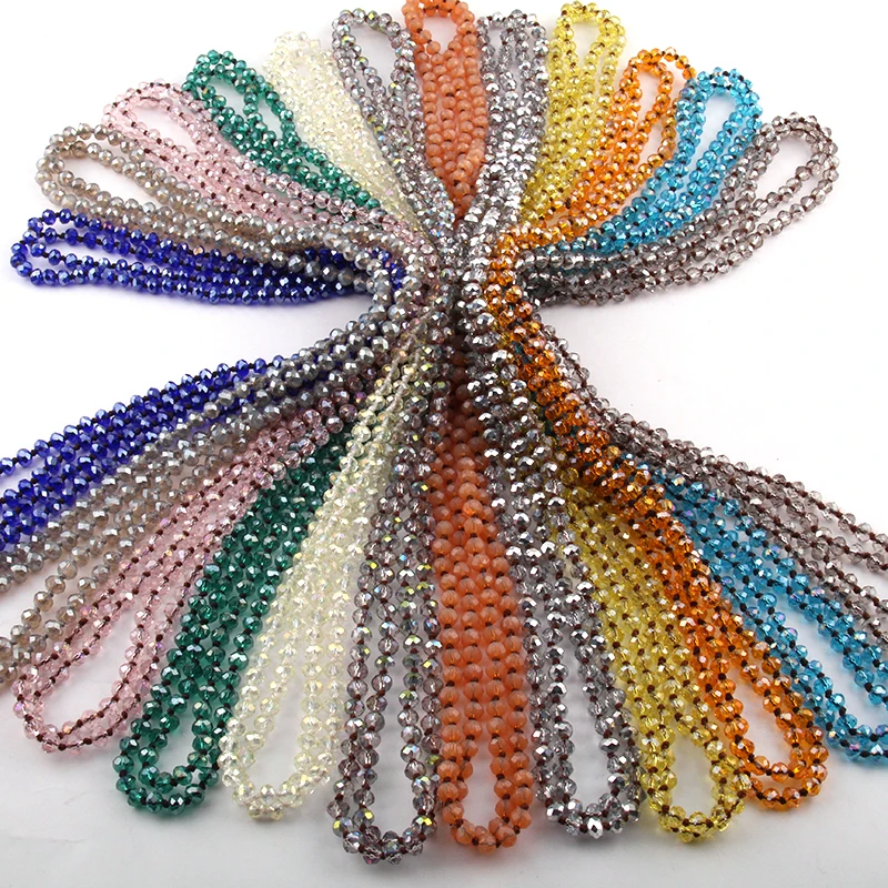 Free Shipping Fashion Bohemian Tribal Jewelry Long knotted 6mm Glass Crystal Necklace |