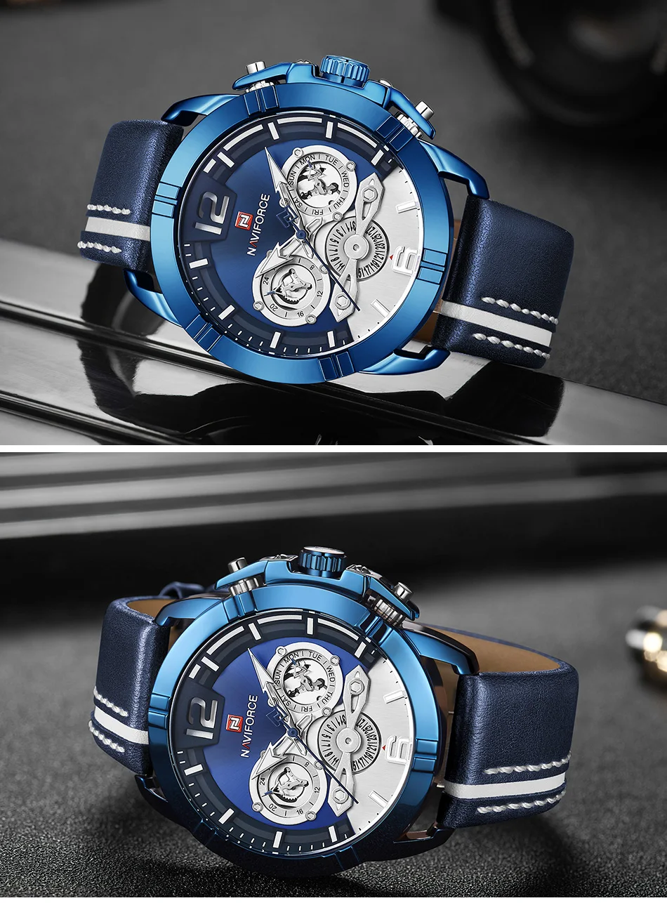 NAVIFORCE Luxury Brand Men Watch Sports Quartz Men’s Wrist Watches Leather Waterproof Male Clock Date Analog Relogio Masculino