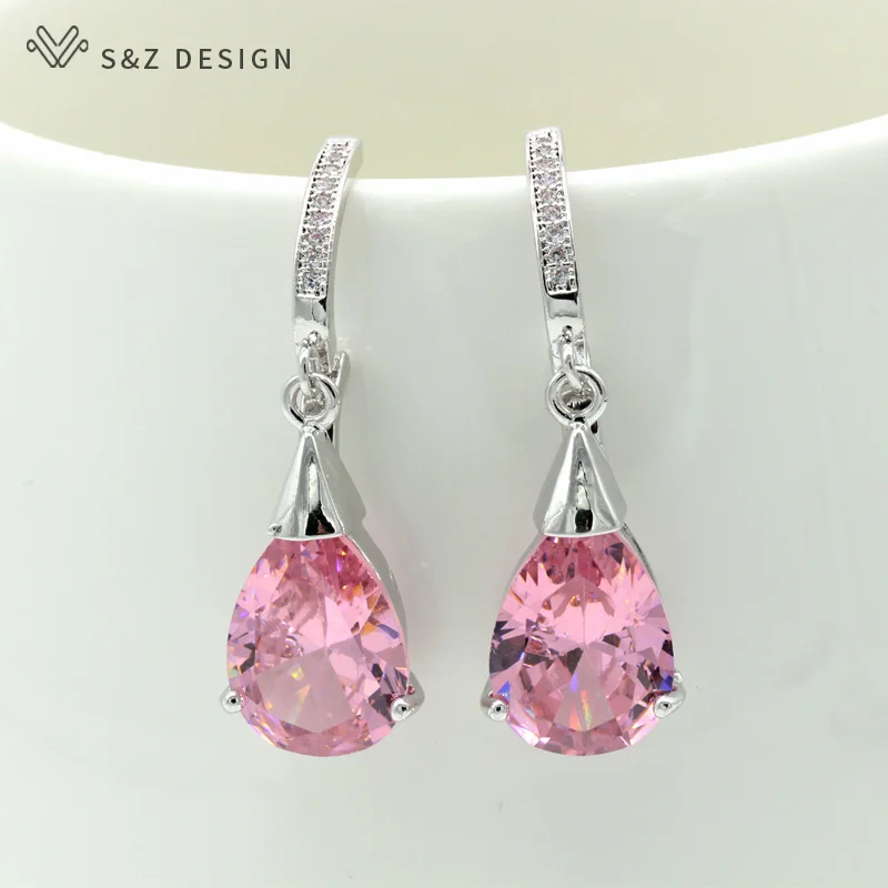 S&ampZ Water Drop New Women/Girl's White Gold Color 5 Colors Cubic Zirconia Earrings Gift Jewelry | Украшения и аксессуары