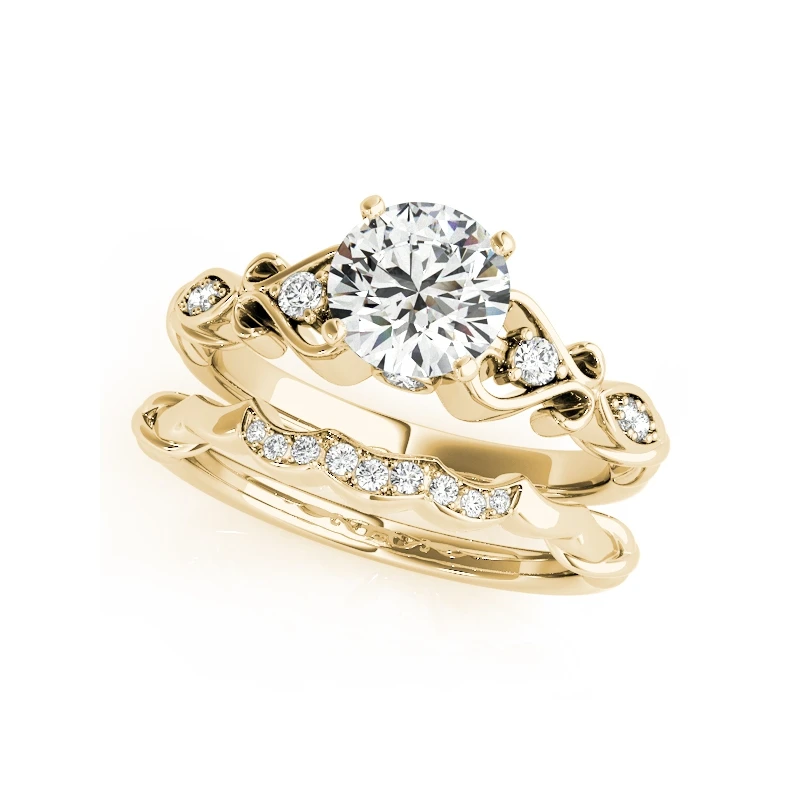 QYI 14K Помолвочное с солитёром кольцо наборы круглой огранки 1ct SONA, имитация бриллиантов ювелирные изделия для женщин 14K массивная, желтая, Золотая свадьба кольцо