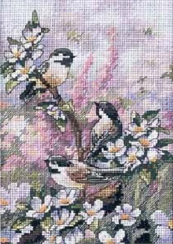 

Simple Small 14ct Counted Cross Stitch Kits Chickadees In Spring Animal Series Embroidery Set Needlework Home Decor