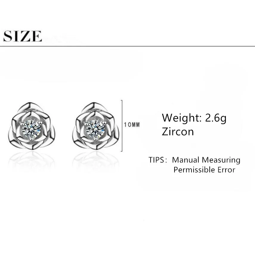 Женские серьги-гвоздики в виде цветка розы с цирконом | Украшения и аксессуары
