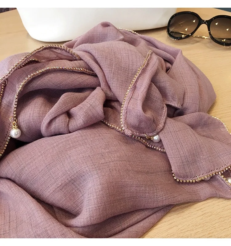 1 шт. однотонный хлопковый шарф с золотой цепочкой перламутровые шарфы хиджабы