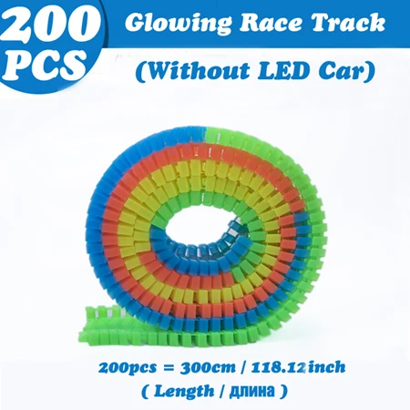 200pcs tracks no car Волшебная светящаяся гоночная дорожка DIY игрушечная машинка универсальные аксессуары гоночные дорожки поворотные дорожный мост перекресток игрушки для детей - Цвет: 200pcs tracks no car