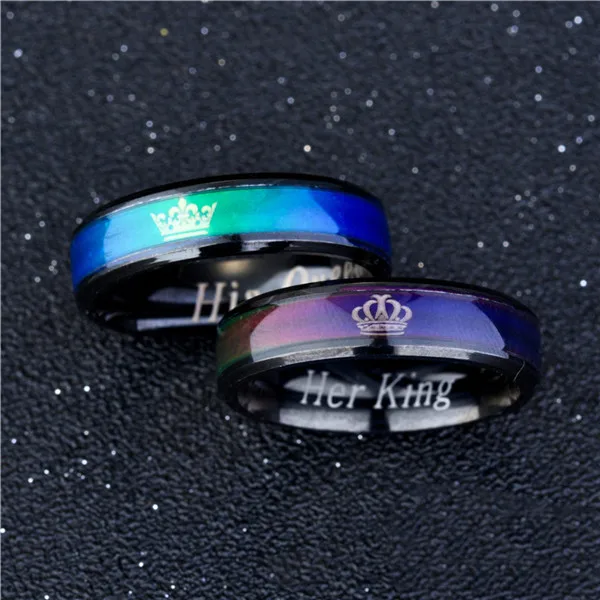 king black Классическое кольцо для настроения влюбленных для женщин и мужчин, ее король, его королева, пара колец, изменение цвета, кольцо, 1 шт., Прямая поставка - Цвет основного камня: king black