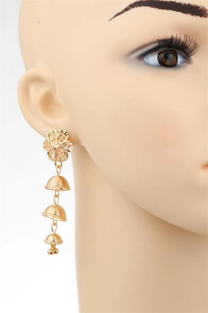Yellow Gold Color Cut Out Flower Filigree Layered Bell Drop Dangle Chandelier Long Earrings For Women Aros Pendientes Jewelry|earings silver|earrings