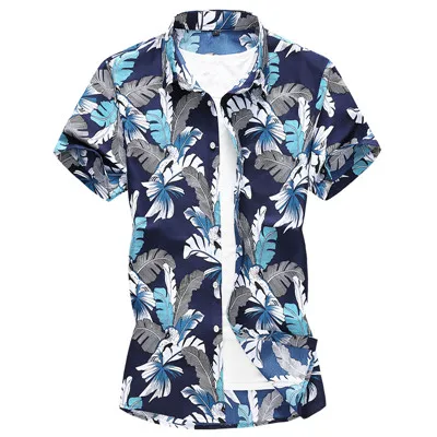5391 blue Summer New Men Floral Printed Hawaiian Vacation Party Casual Shirts Hip Hop Fashion Short Sleeve Black Shirt Plus Size 6XL 7XL - Color: 5391 blue