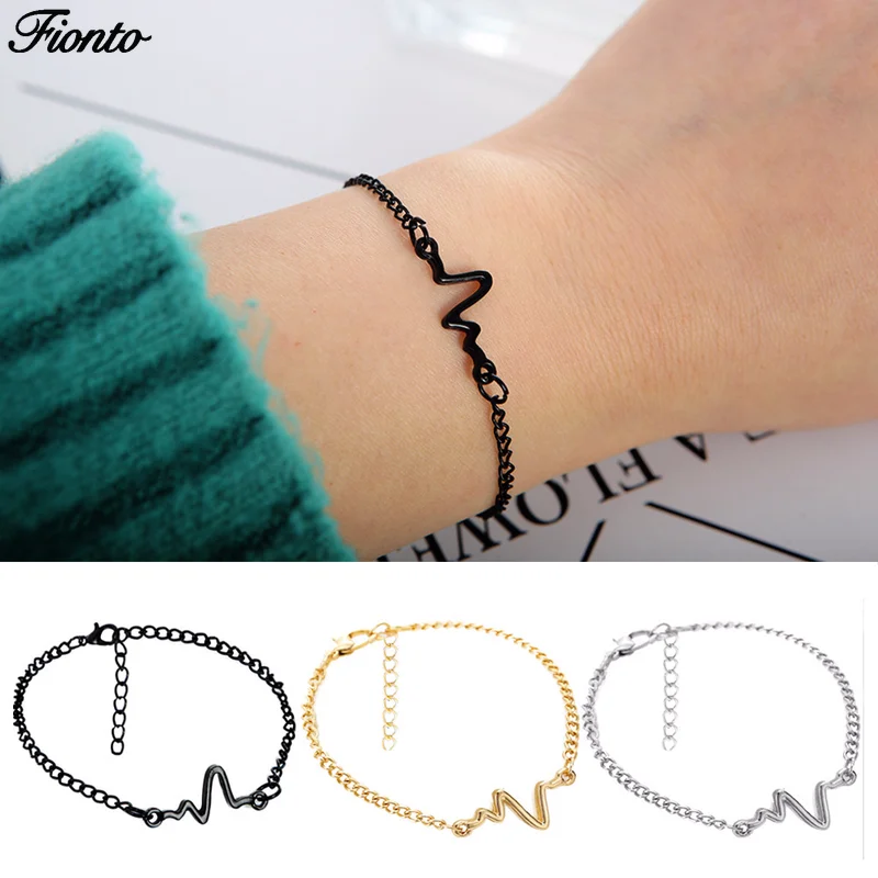 Новые простые браслеты в форме сердца Ecg для женщин Pulseras Mujer с частотой любви