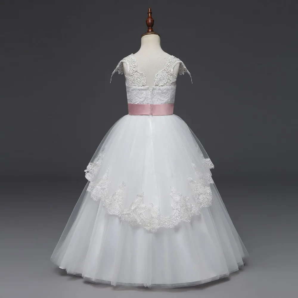 Princess Ball Gown Lace Flower Girl Dresses Big Sash Floor Length Girls Pageant First Communion | Свадьбы и торжества