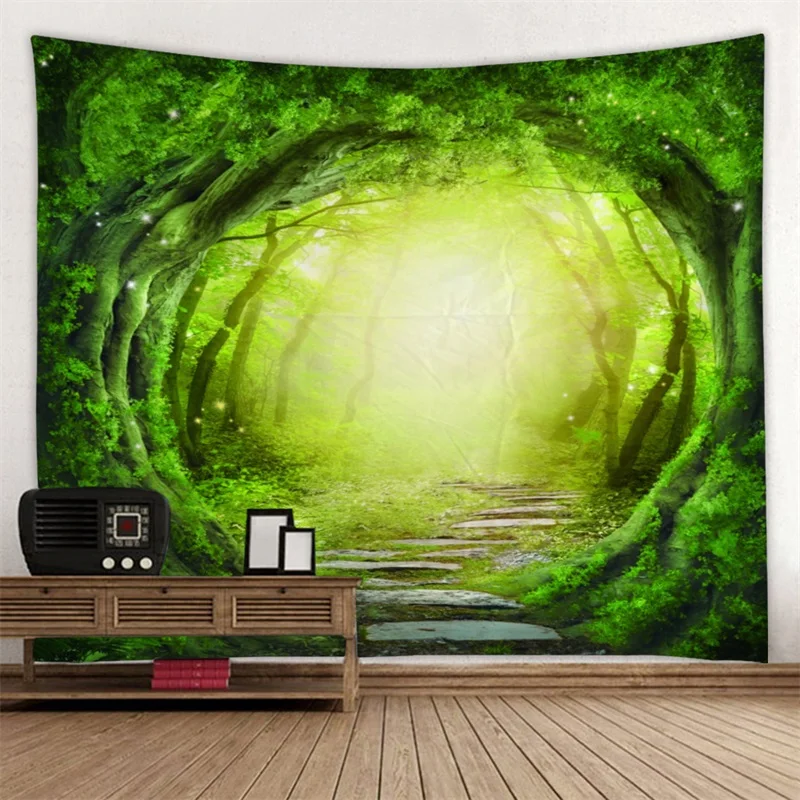 

Гобелен gpsychedelic, настенная подвеска, зеленая фотография Пейзажа для домашнего декора, Настенный декор, большой размер, дешевый хиппи