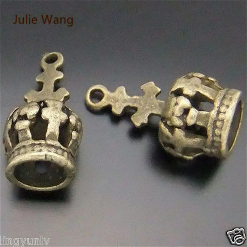 

Julie Wang 10pcs Charms Antique Bronze Ancient 3D Crown Pendant Handmade Hanging Crafts Necklace