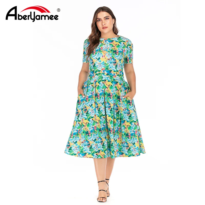 2019 весенне-осеннее винтажное женское платье трапециевидной формы плюс размер 5XL