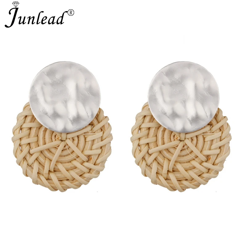 Junlead новые деревянные плетеные серьги из ротанга ручной работы золотые