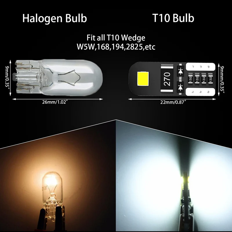50 шт. T10 Светодиодные лампы CANBUS без ошибок LED W5W 194 168 2825 внутренний свет Купол Карта