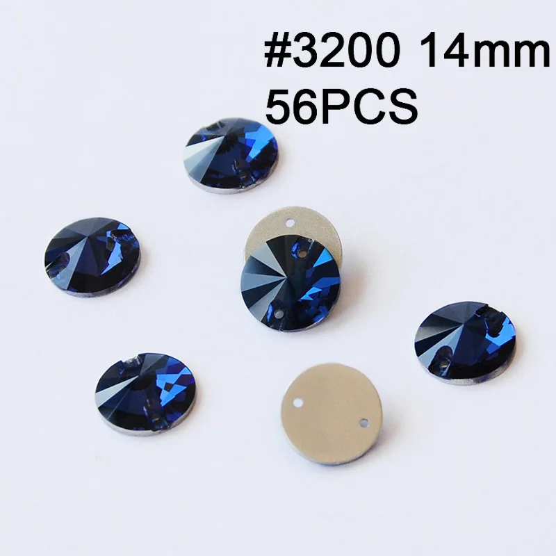 Rivoli 14mm 56pcs Смешанные Пришивные хрустальные стразы Rivoli Drop Монтана Швейные стеклянные стразы камни вышитые ткани аксессуары платье для одежды - Цвет: Rivoli 14mm 56pcs