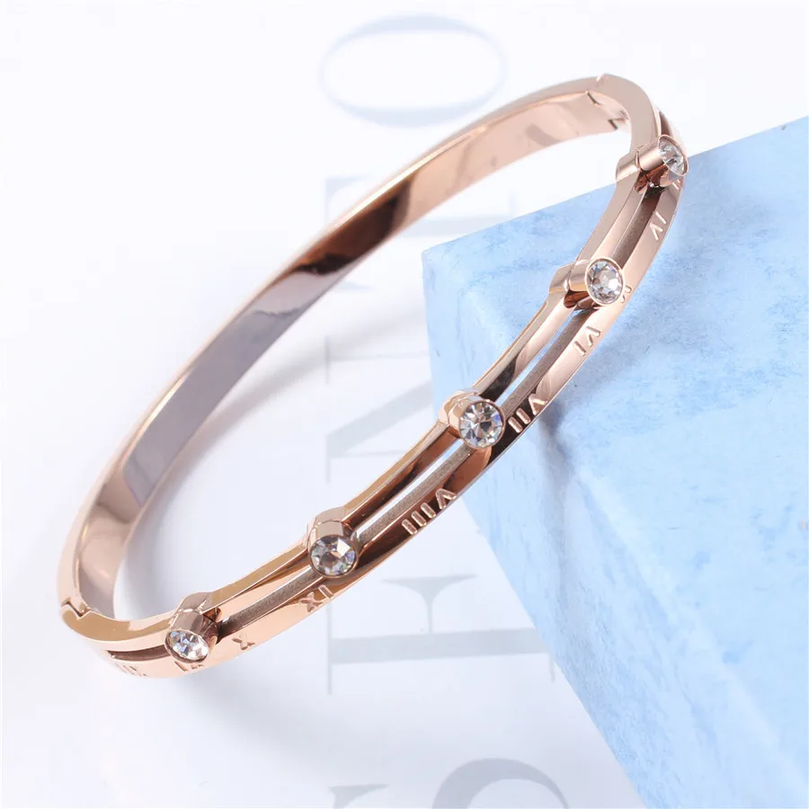 Новинка 2018 блестящие браслеты из нержавеющей стали для женщин розовое золото