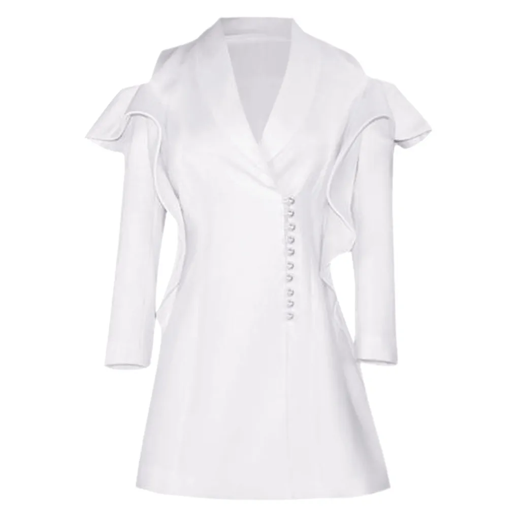 

Women's Sexy Long Sleeve Solid Color Pearl Button European and American Style Short Dress 2019 Summer Plus Size Lady Dress 7.19