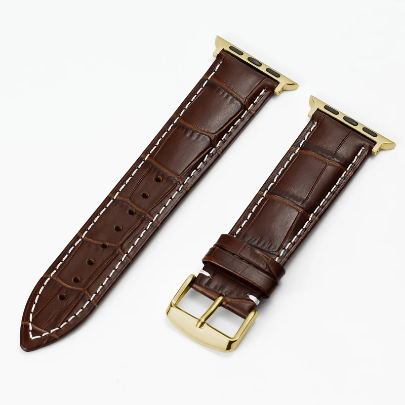 Gold-Brown-A Carouse Watch Accessories Calf Genuine Leather Strap For Apple Watch Band 42mm 38mm Series 4/3/2/1 iWatch 44mm 40mm Watchband - Цвет ремешка: Gold-Brown-A