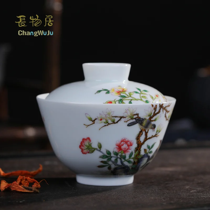 Чашки и блюдца Changwuju в цзиндэчжэне цветные эмалированные Стразы кунг фу с крышкой