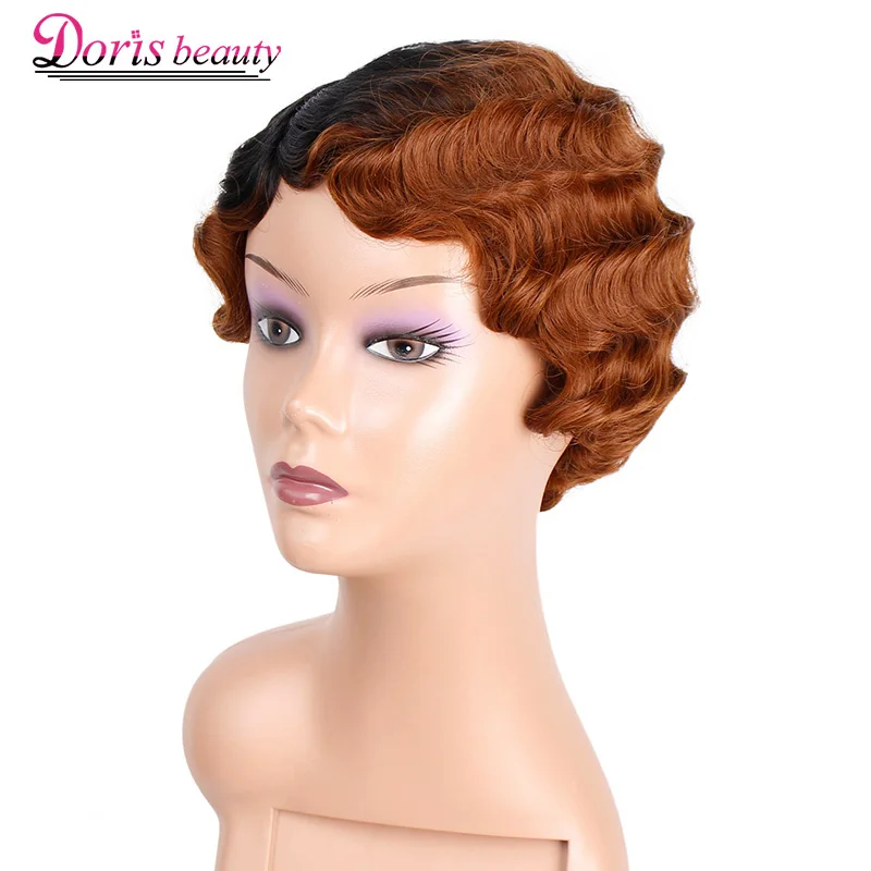 Doris beauty коричневые короткие вьющиеся черные милые парики для женщин Омбре африканские афро волосы Синтетические Черные Красные