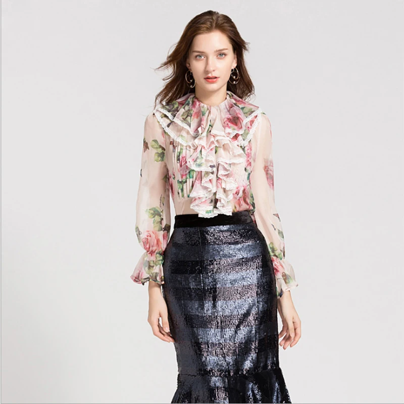 Новая женская летняя Милая винтажная шифоновая блузка в Королевском королевском