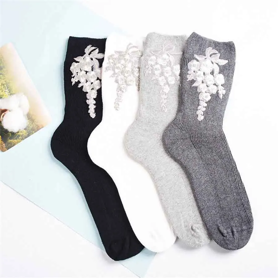 Носки женские теплые однотонные с вышивкой и цветами сливы|woman funny socks|novelty socksfunny