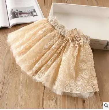 beige Для маленьких девочек кружевная юбка с цветочной аппликацией для маленьких девочек Летнее платье принцессы юбка эластичная детская мини-юбка детская одежда оптом - Цвет: beige