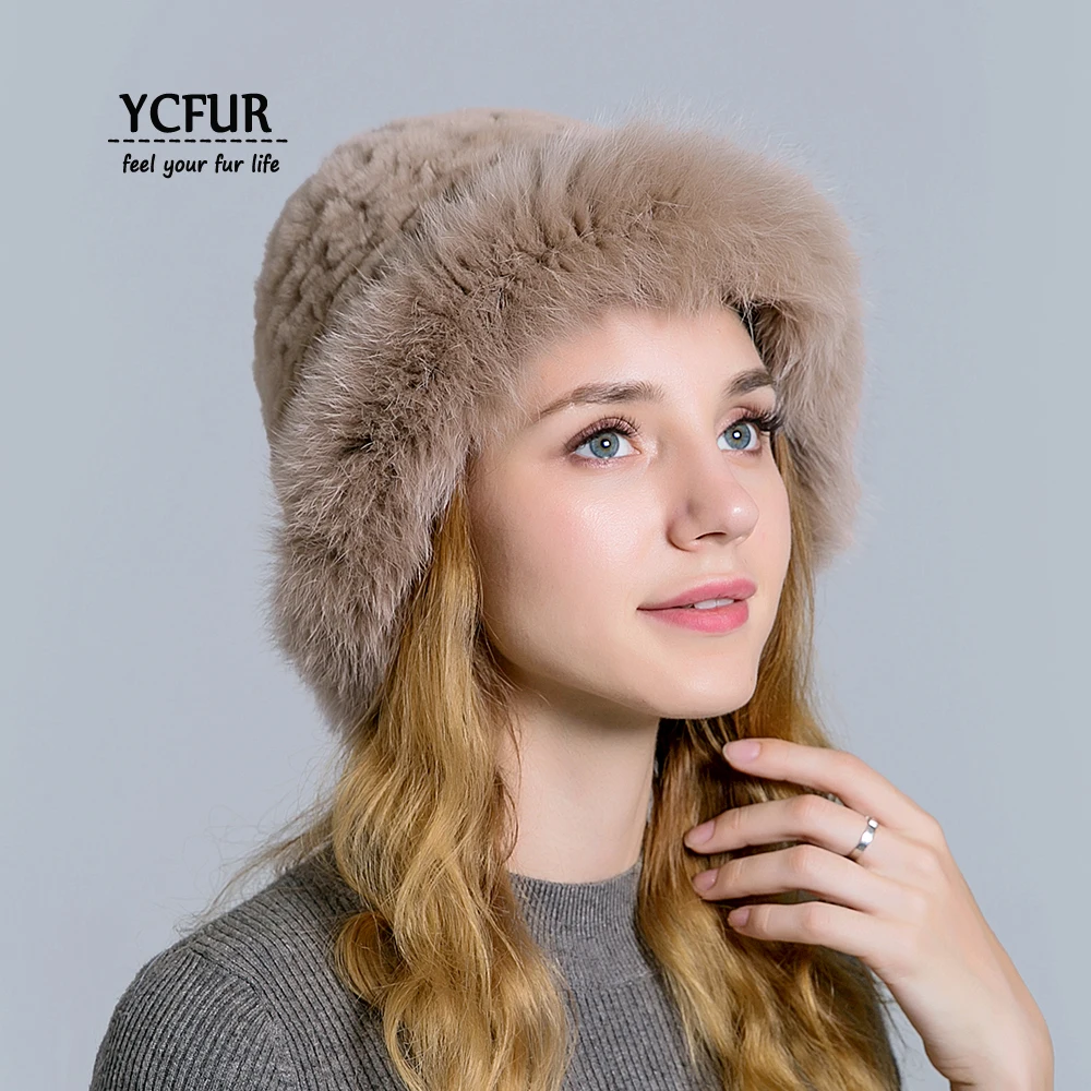 YCFUR Настоящий мех кролика шапка для женщин Зимняя теплая Толстая меховая повседневная женская шапка s шапочки с лисьим мехом