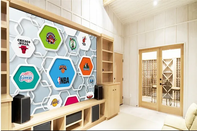 Обои на заказ с логотипом баскетбольной команды 3 d виниловые водонепроницаемые