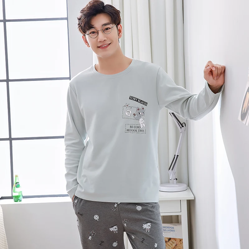 Новинка осенне-зимняя Пижама для пар из 100% хлопка с рисунком мультфильма