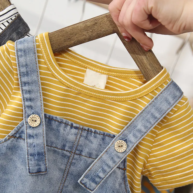 Jeans overalls stripe shirt boy summer clothing set new fashion baby outfits | Детская одежда и обувь
