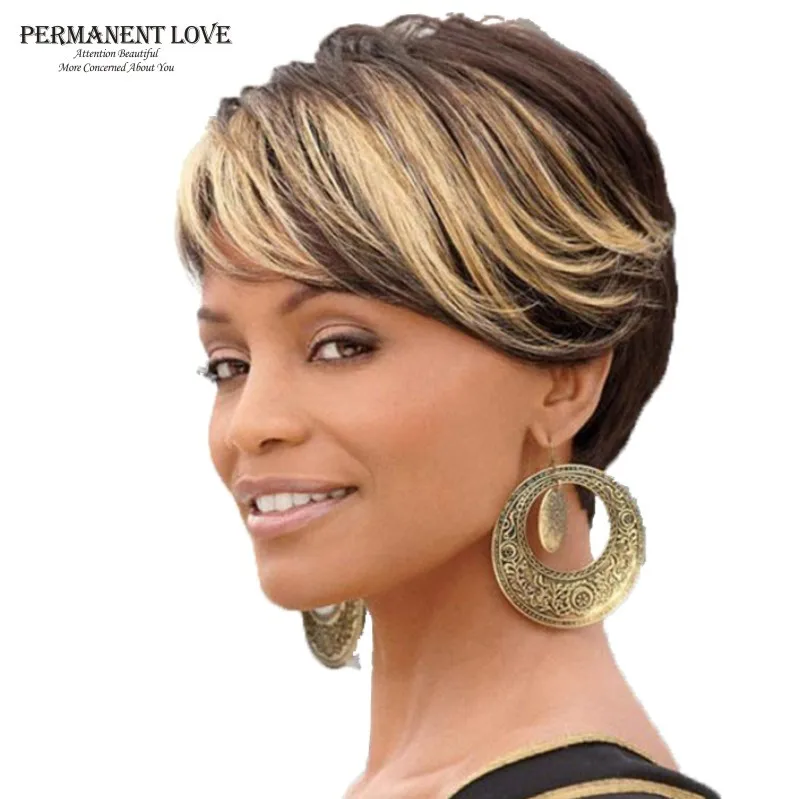 Ombre Short Wigs For Black Women Black Rooted Side Bangs Blonde Hair Highlights African American Hair Wigs Natural Straight Aliexpress