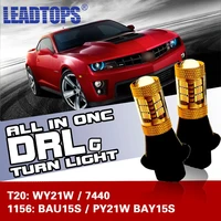 leadtops car led light daytime running light front turn signals light car drl led winker white yellow 20w t20 7440 wy21w be