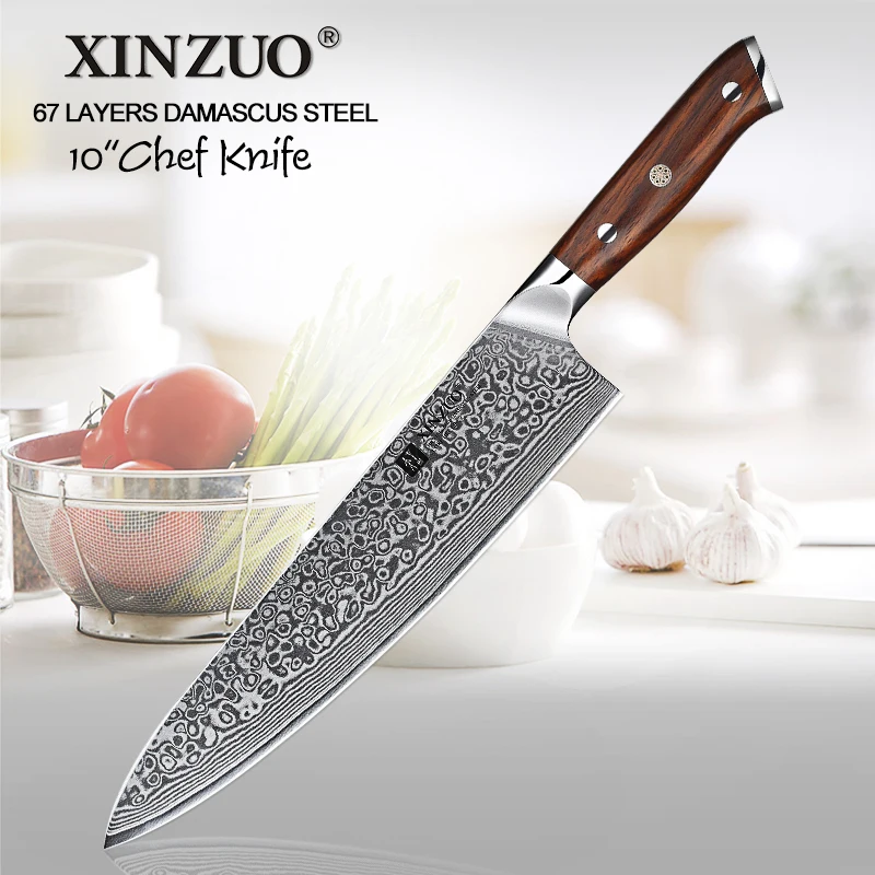XINZUO 10 дюймов нож шеф-повара японский дамасский стальной кухонный нож профессиональные ножи Gyuto Кливер инструмент для приготовления пищи Палисандр Ручка