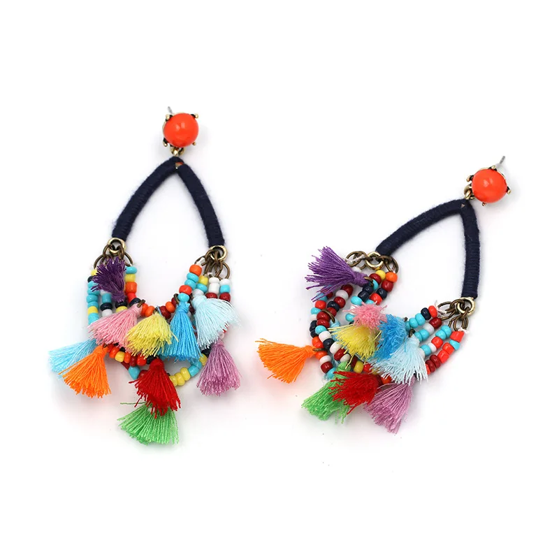 YJX меренге Капли серьги с каменными бусинами обруч кисточками плотная Кластерные