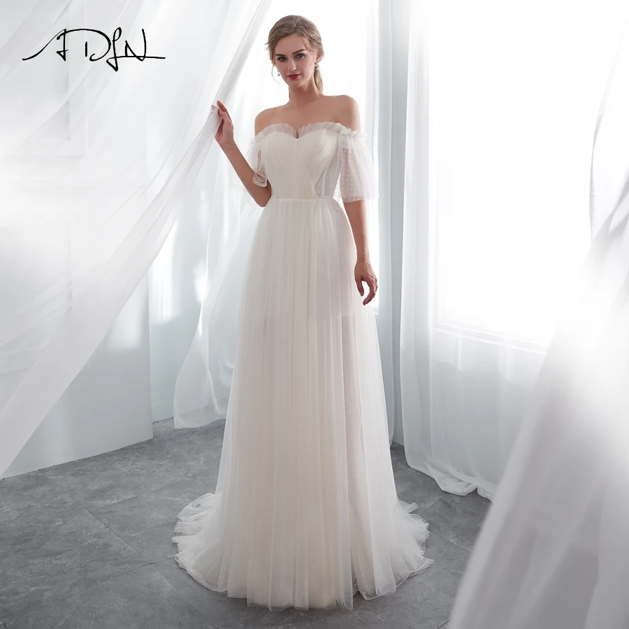ADLN Дешевые Тюль Vestido De Novia свадебное платье с открытыми плечами Милая Плиссировка Свадебные платья Robe De Mariage на заказ