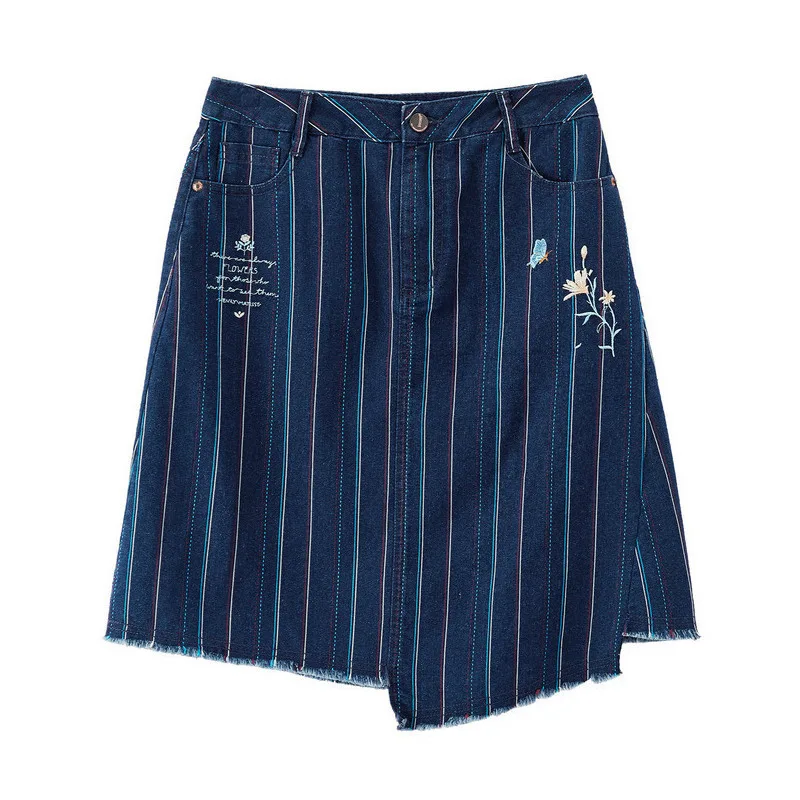 INMAN Летняя женская футболка в полоску с вышивкой|Женские юбки| |