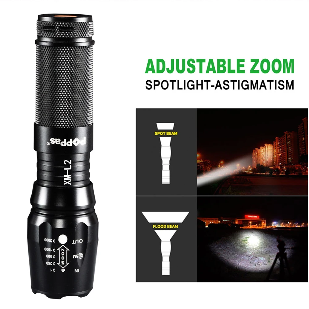 Фото POPPAS Cree LED 878 Flashlight XM-L2 T6 Zoomable Rechargeable 18650 26650 4*aaa battery Освещение POPPAS Cree LED 878 Flashlight XM-L2 T6 Zoomable Rechargeable 18650 26650 4*aaa battery Освещение