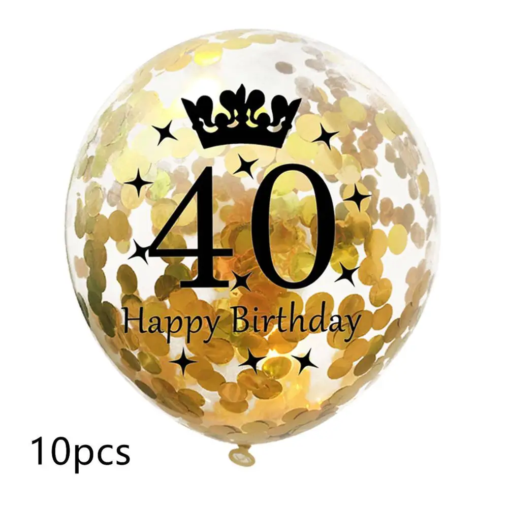 10pcs 10 шт 12 дюймов прозрачные блесток баллоны 16/18/21/30/40/50/60/70/80/90 лет конфетти воздушные шары для дня рождения вечерние украшения - Цвет: 10pcs