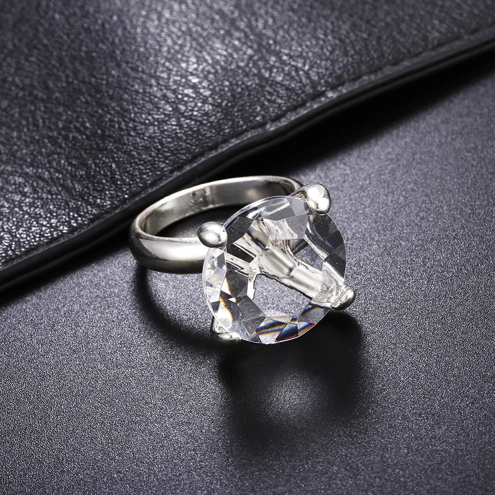 Роскошные Большие кольца с фианитом для женщин модное серебряное большое кольцо