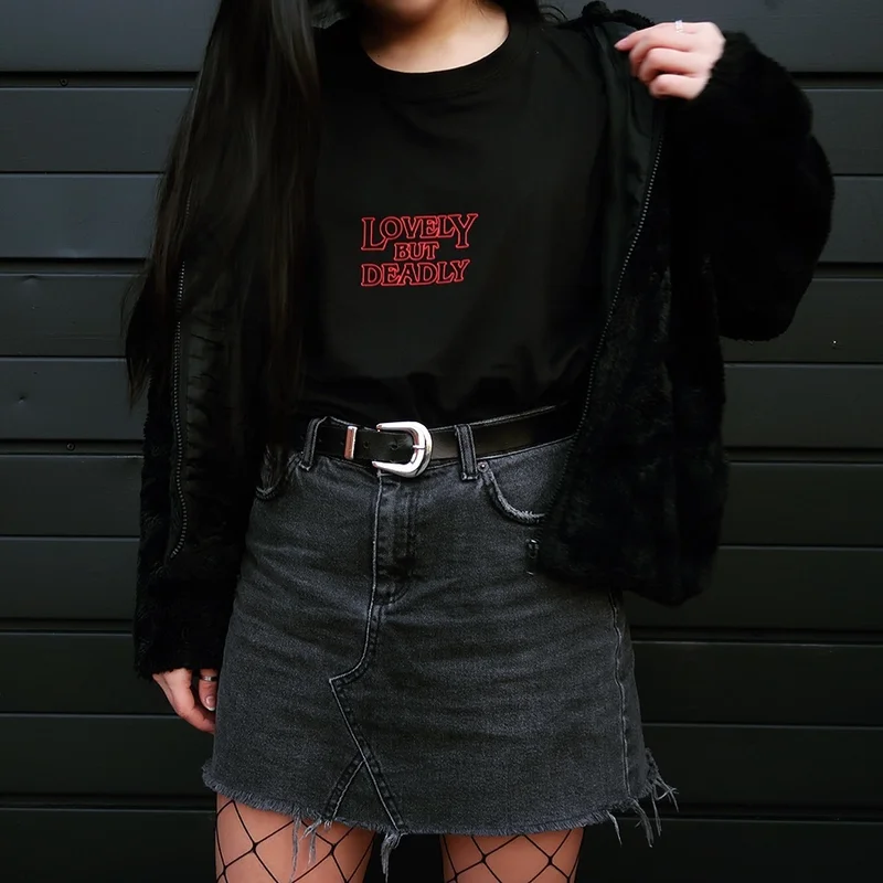 Повседневные милые футболки но смертельный Графические унисекс прикольные Tumblr