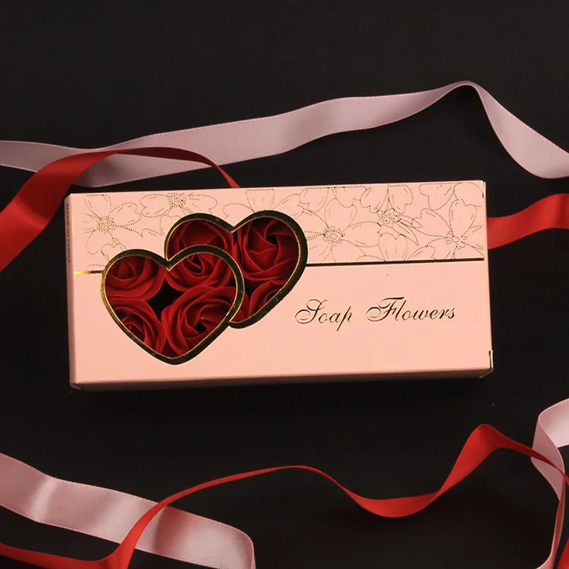 Новые праздничные сувениры 10 шт. Подарочная коробка с розовым мылом и цветком для