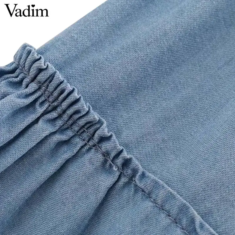 Vadim women sweet ruffled tencel denim blouse loose-fitting flare sleeve o neck shirts female summer casual tops blusas DA002 |