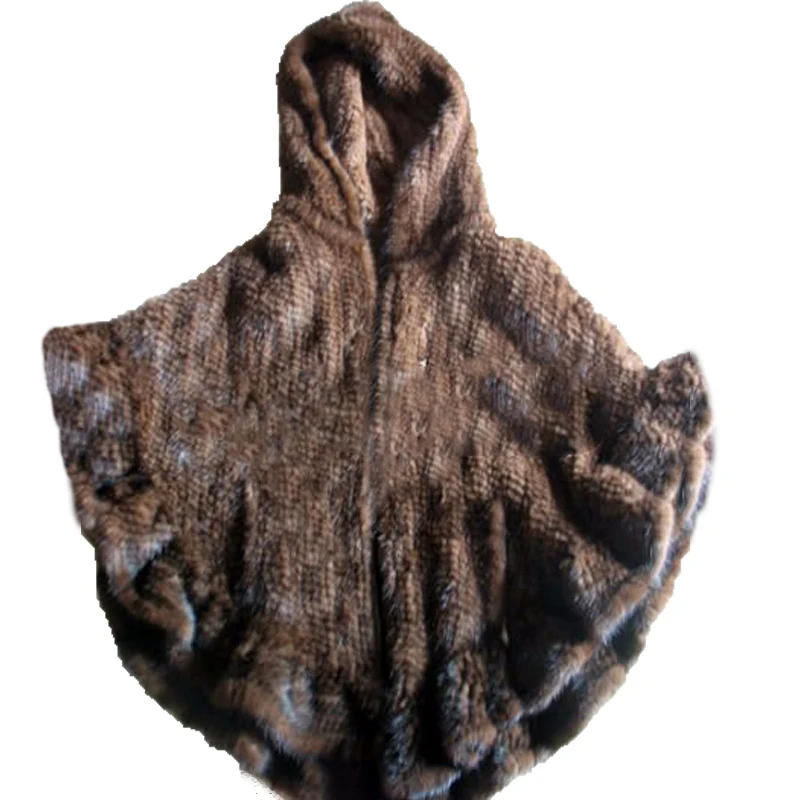 Женские зимние накидки из норкового меха вязаные пончо на молнии накидка с