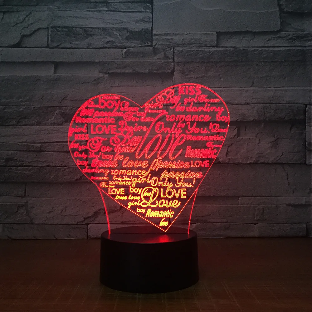 Сердца и буквы 3d светодиодные лампы 7 цветов ночник для детей сенсорный Led Usb