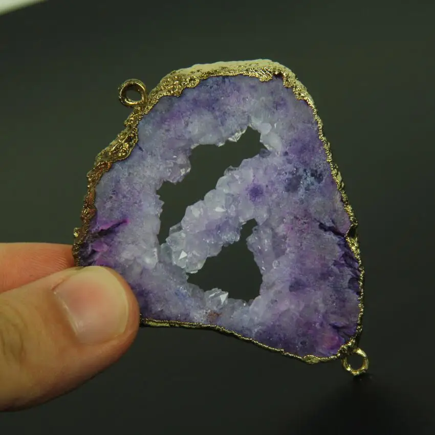 Оптовая продажа фиолетовая друзовая плита бусины соединители покрытые золотом