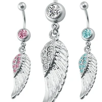 belly navel ring 316l stainless steel navel bar angel wing crystal navel ring percing nombril belly piercing belly rings